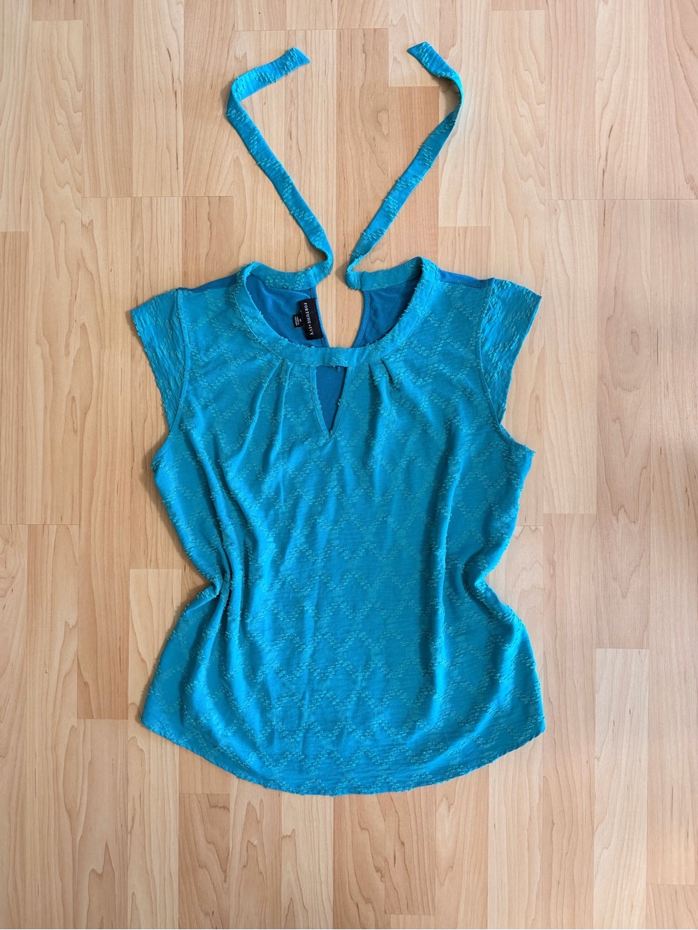 Teal Halter-Neck Cap-Sleeve Blouse, Size M